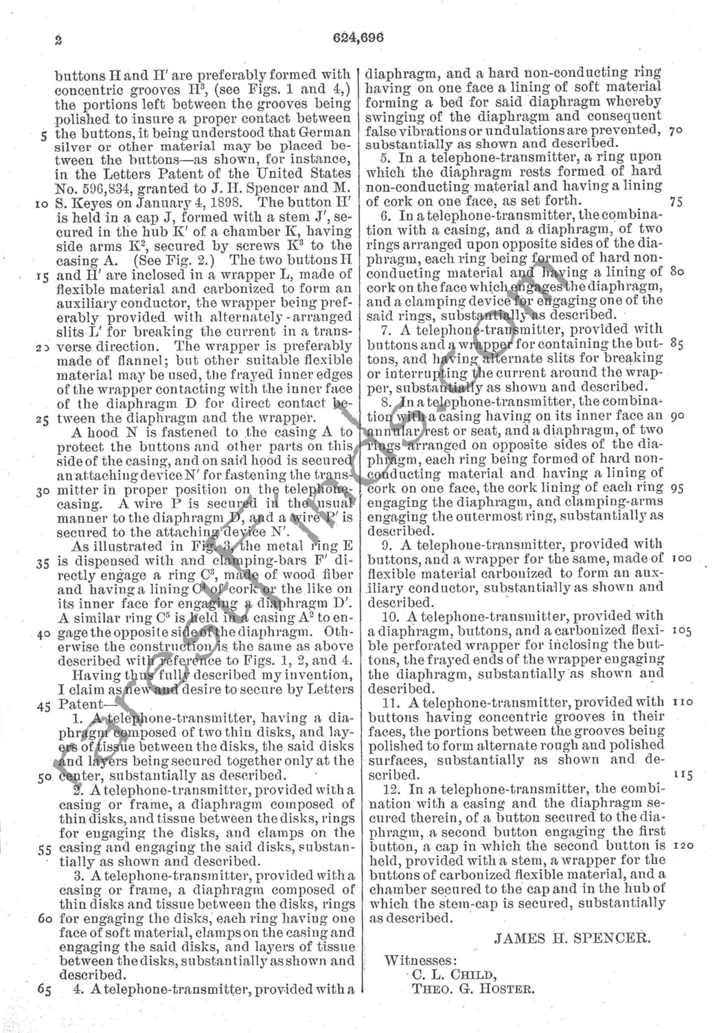 James H. Spencer Patent May 9, 1899, Number 624696