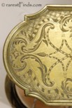 Engraved top plate on 17th century hourglass clepsammia