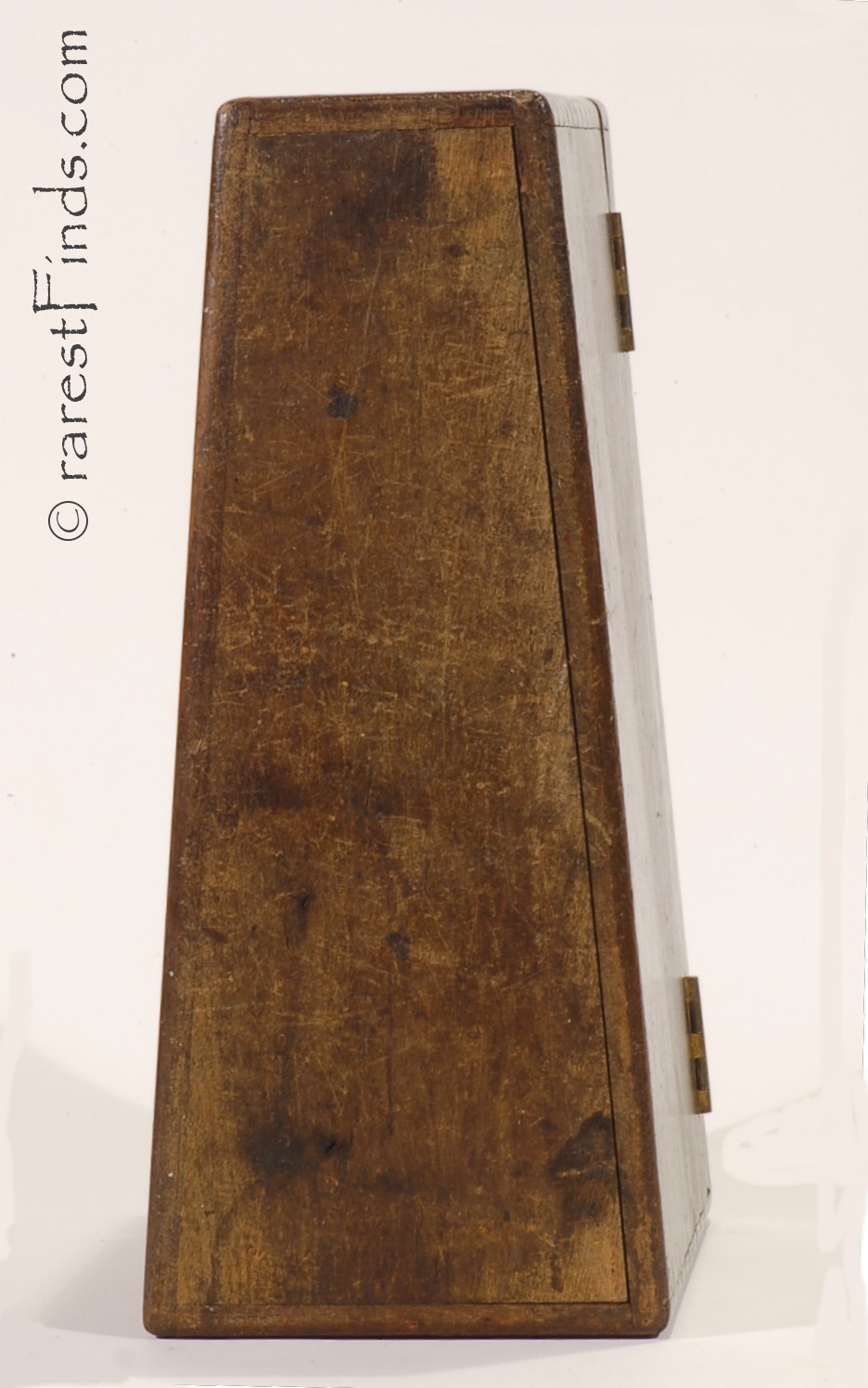 Walnut case bottom-view of antique, 1868 Isaac Fiske Cornet case
