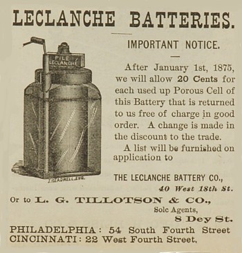 Antike early Leclanche Battery Glass Jar 1867